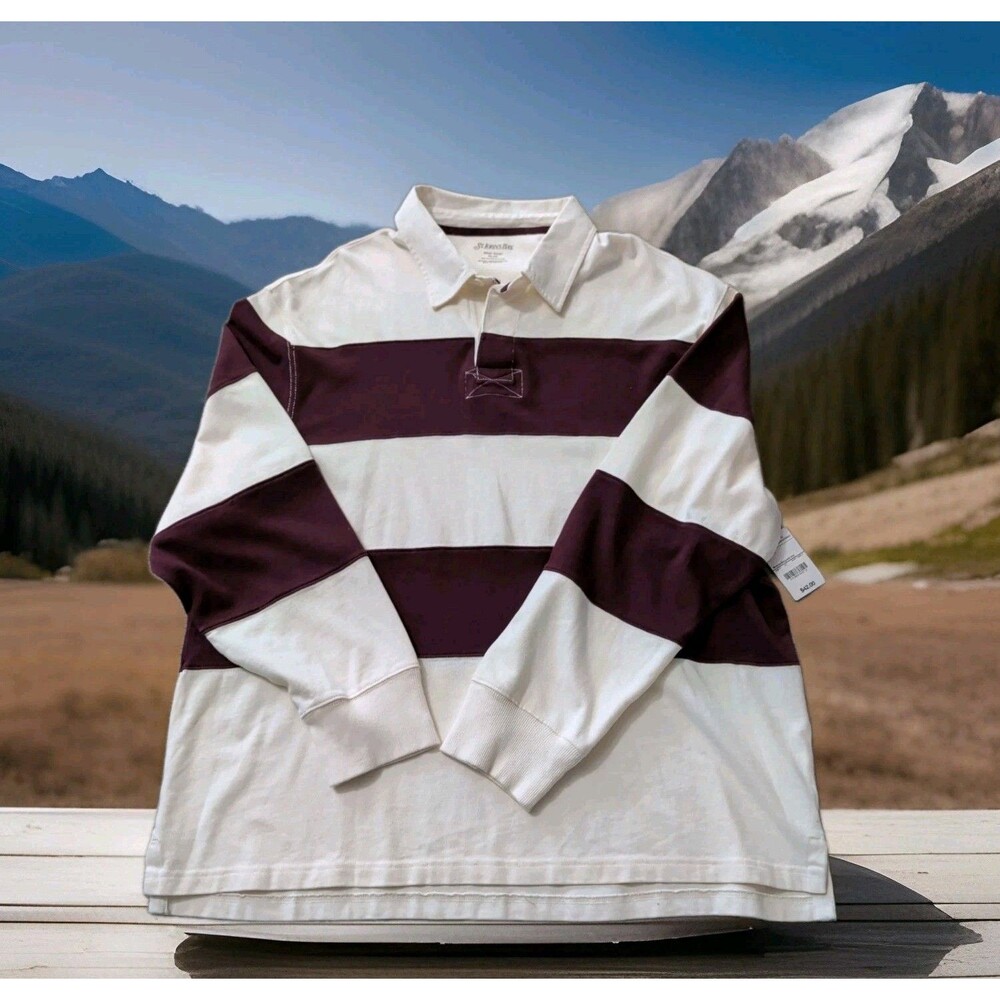 ST JOHNS BAY JERSEY RUGBY POLO SHIRT IVORY&MAROON STRIPED MENS SIZE XXL NWT